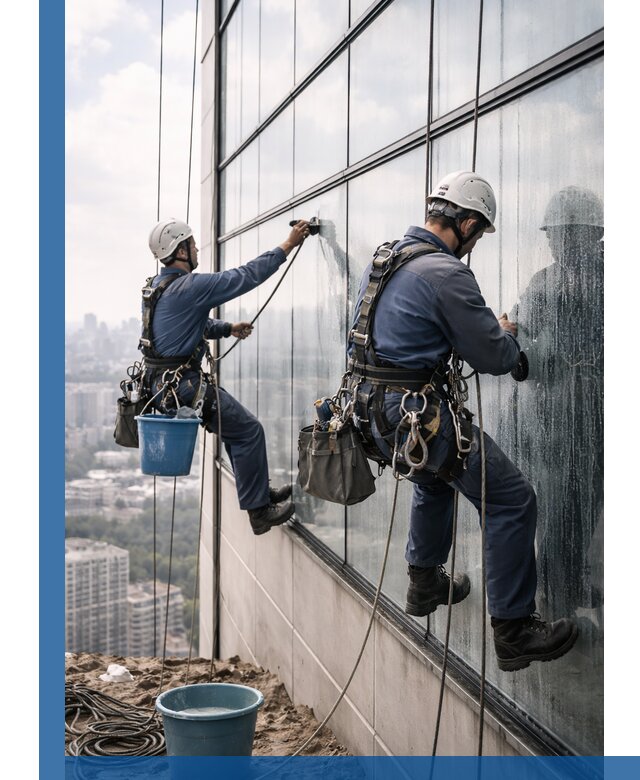 Профессиональная мойка фасадных окон альпинистами в Химках