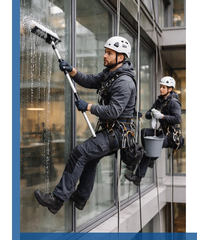 Профессиональная мойка витражей промышленными альпинистами в Химках