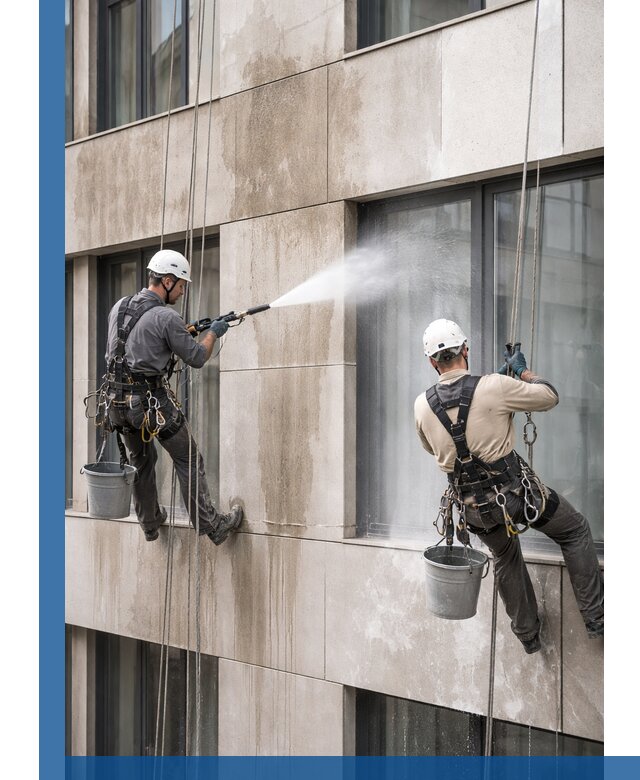 Послестроительная мойка фасада промышленным альпинизмом в Химках