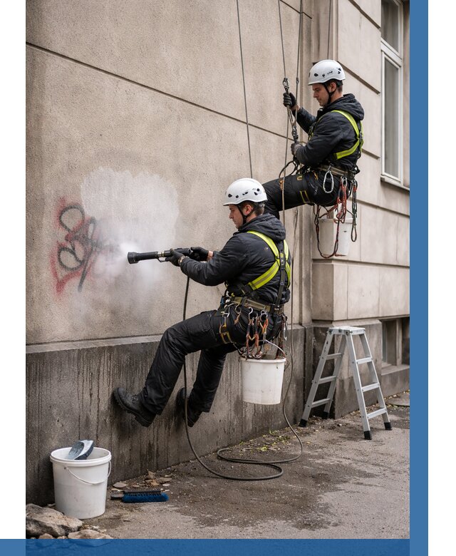 Удаление граффити с фасада в Химках от 4665 р. | ВЫСОТНИК-Хмк