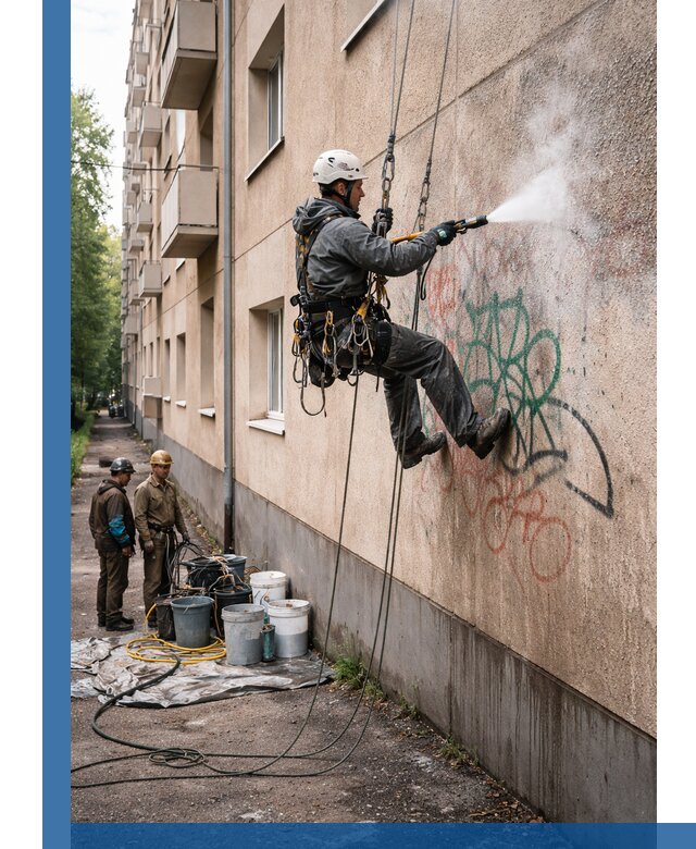 Удаление граффити с фасада в Химках без следов и повреждений