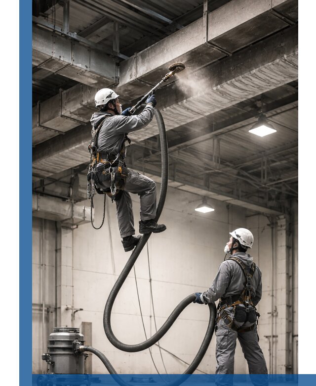 Обеспыливание потолочных конструкций в Химках промышленным альпинизмом