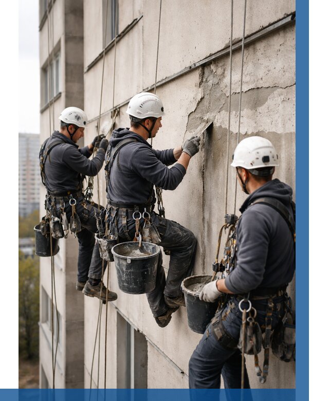 Ремонт бетонных элементов фасада в Химках от 2592 р. | ВЫСОТНИК-Хмк