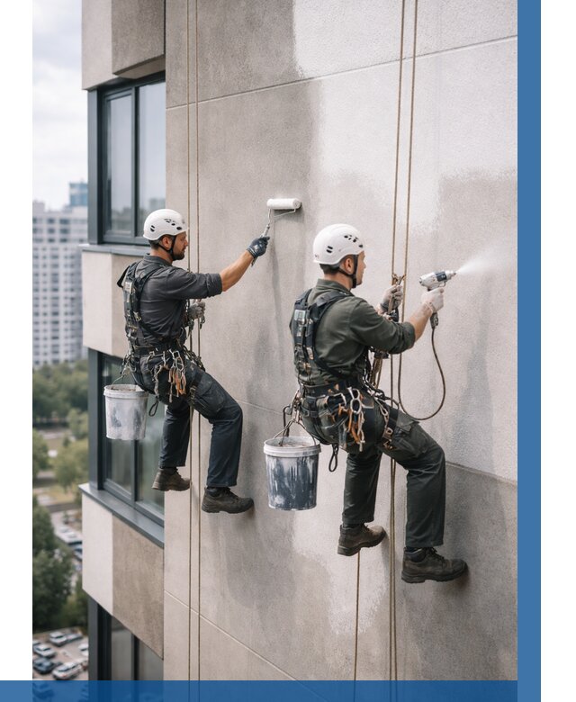 Покраска фасада альпинистами в Химках от 311 р. | ВЫСОТНИК-Хмк