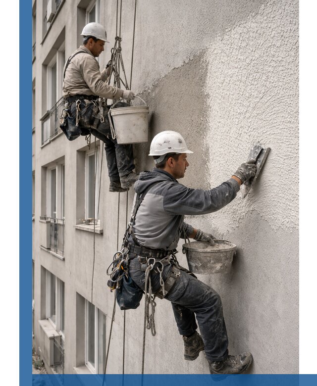 Нанесение декоративной штукатурки короед на фасад в Химках