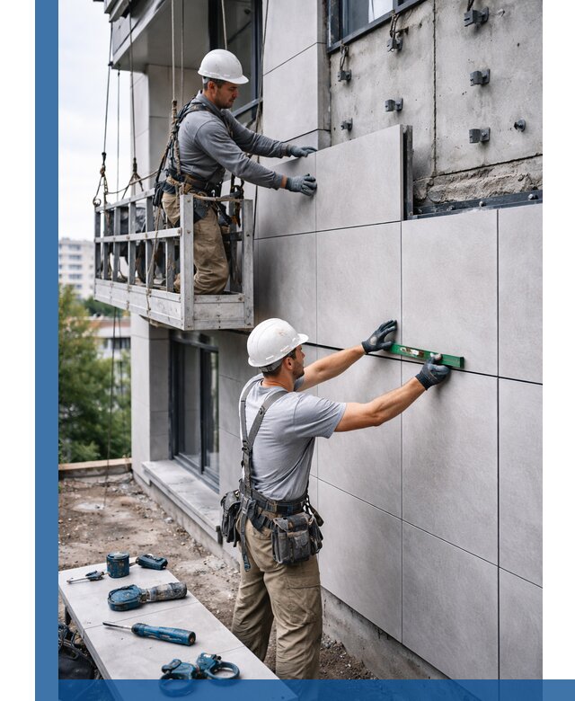 Монтаж керамогранита на фасад в Химках под ключ с гарантией качества