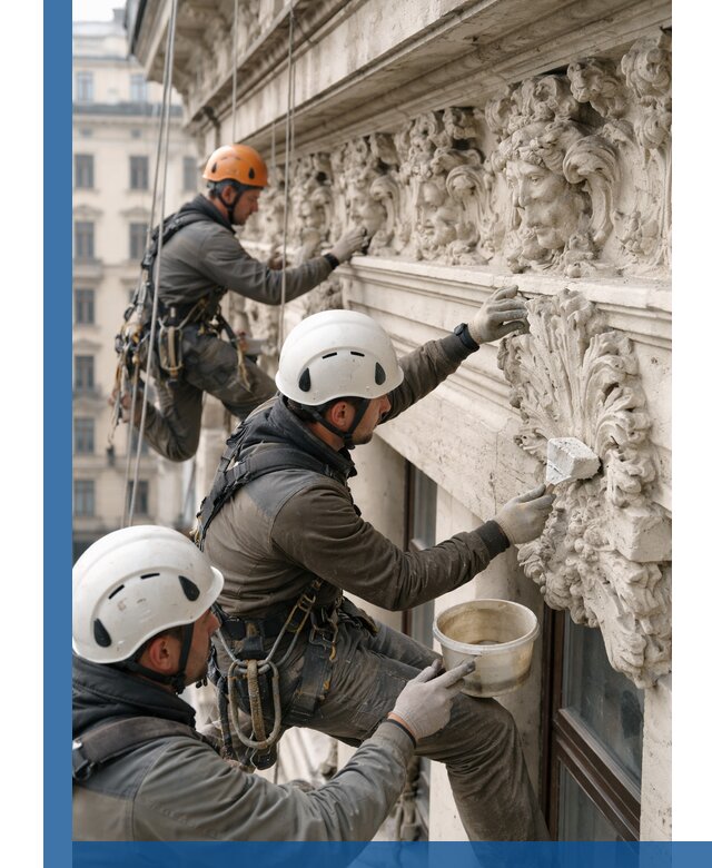 Реставрация фасадной лепнины с высотными работами в Химках