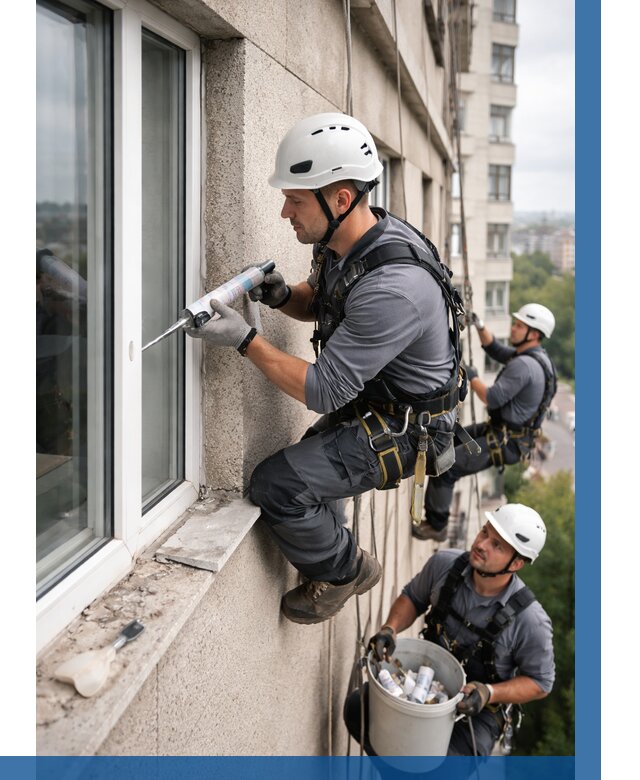 Герметизация оконных швов снаружи в Химках от 1555 р. | ВЫСОТНИК-Хмк