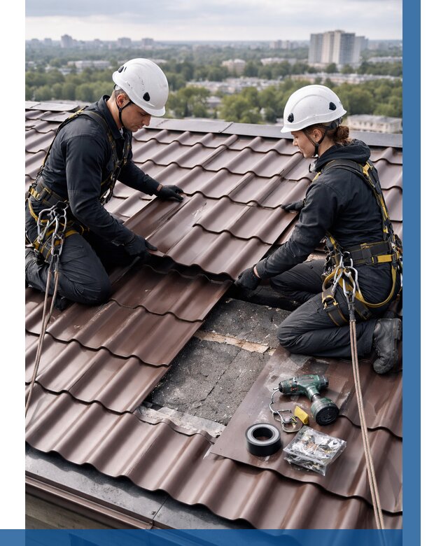 Ремонт металлочерепицы на крыше в Химках от 933 р. | ВЫСОТНИК-Хмк