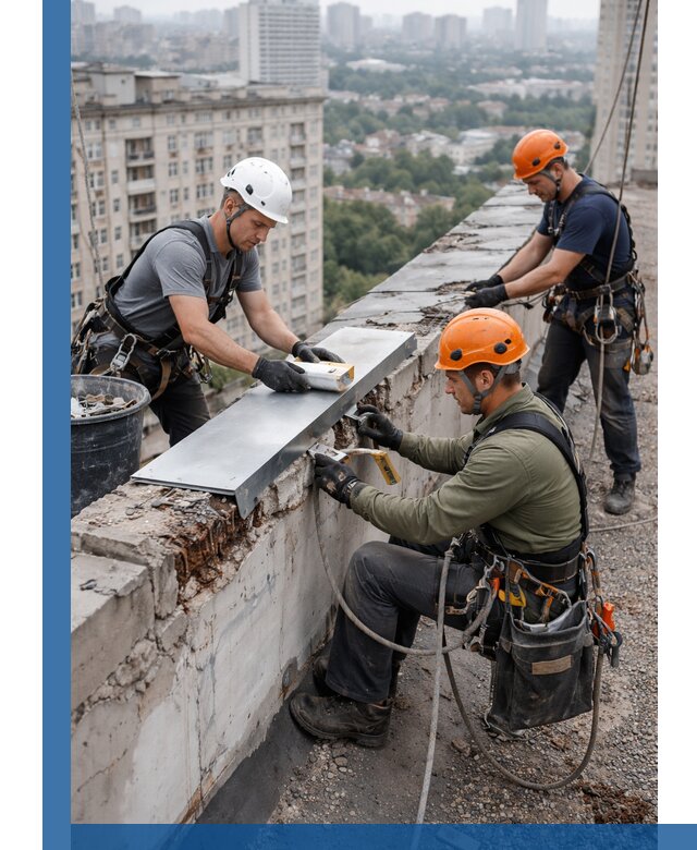 Ремонт парапета на кровле в Химках, высотные работы с гарантией