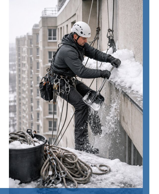 Очистка карнизов от снега в Химках от 311 р. | ВЫСОТНИК-Хмк