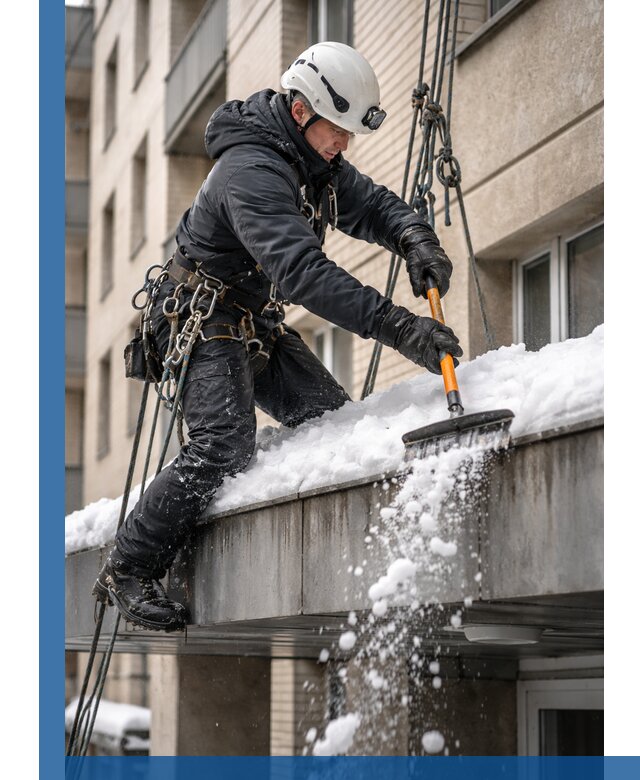 Очистка козырьков от снега в Химках круглогодично безопасно