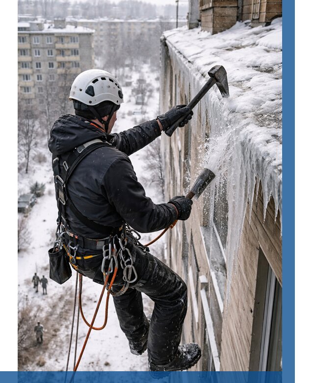 Сбивание сосулек с крыши в Химках по цене от 4665 р. | ВЫСОТНИК-Хмк