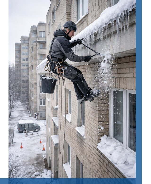 Удаление наледи с карнизов в Химках от 363 р. | ВЫСОТНИК-Хмк