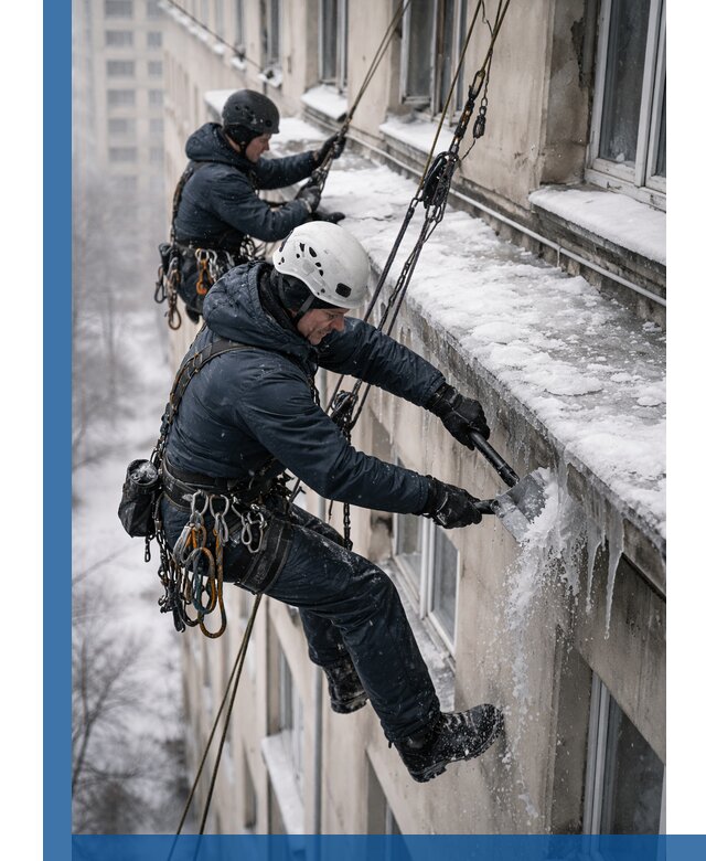 Удаление наледи и сосулек с карнизов в Химках профессионально