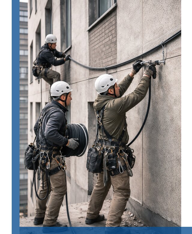 Прокладка кабеля по фасаду в Химках, профессиональный монтаж