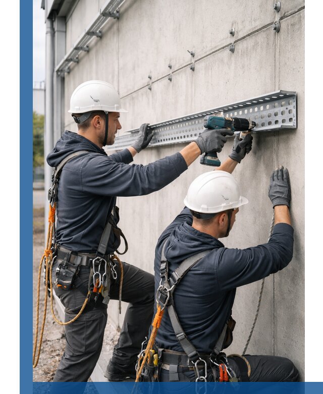 Монтаж кабельных лотков на фасаде зданий в Химках с гарантией