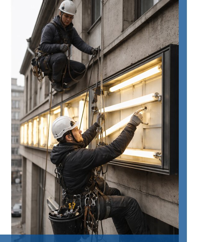 Замена ламп в вывеске в Химках под ключ от 3628 р. | ВЫСОТНИК-Хмк