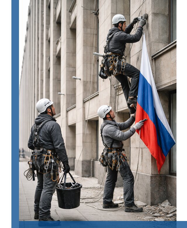 Профессиональная установка флагов на фасаде в Химках