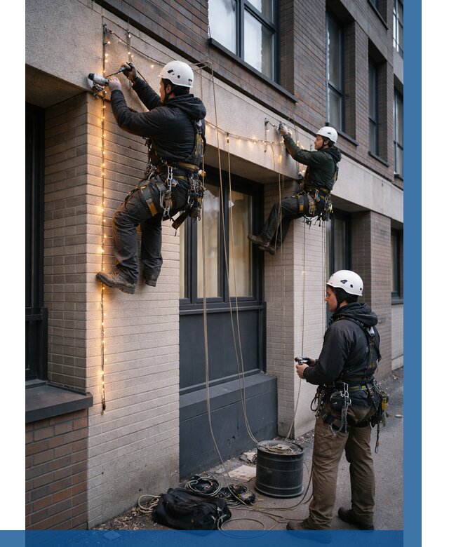 Монтаж гирлянд на фасаде в Химках от 3628 р. | ВЫСОТНИК-Хмк