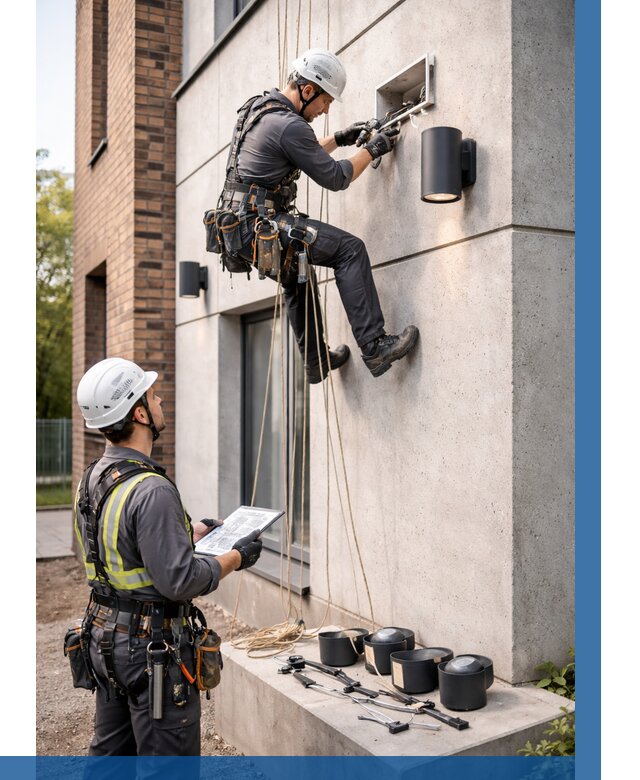 Монтаж фасадного освещения в Химках от 2592 р. | ВЫСОТНИК-Хмк