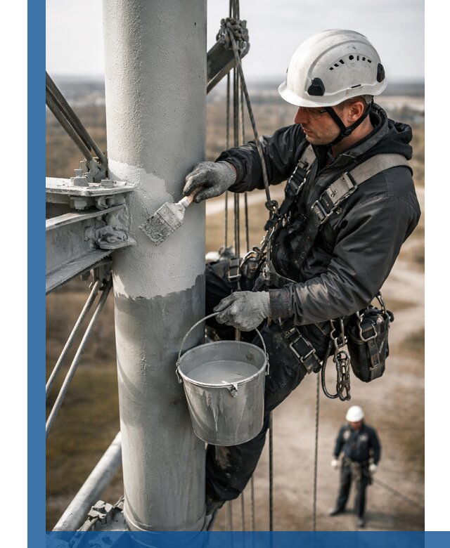 Покраска мачт связи в Химках промышленными альпинистами