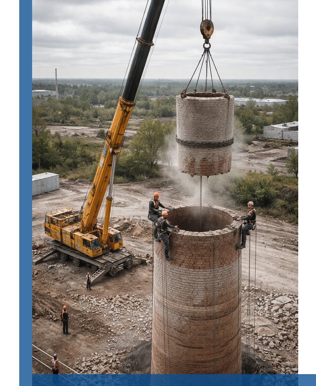 Демонтаж дымовой трубы в Химках с гарантиями безопасности