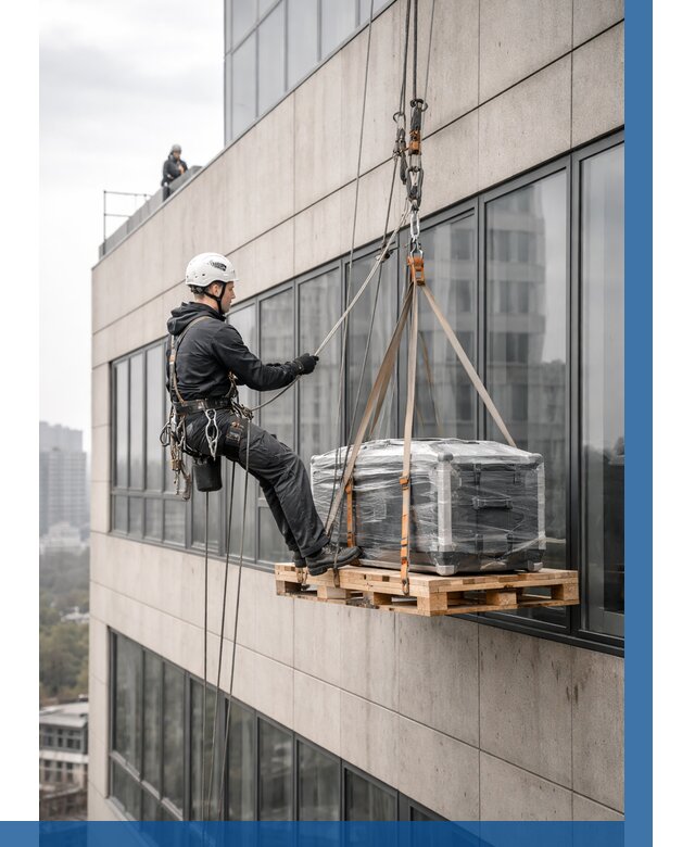 Спуск груза по фасаду в Химках от 3628 р. | ВЫСОТНИК-Хмк