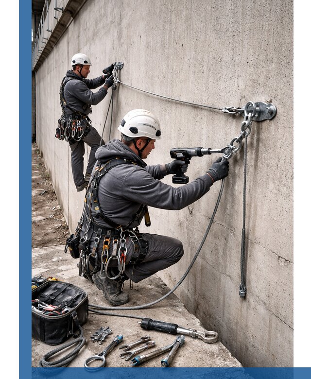 Монтаж анкерных линий высотной безопасности в Химках